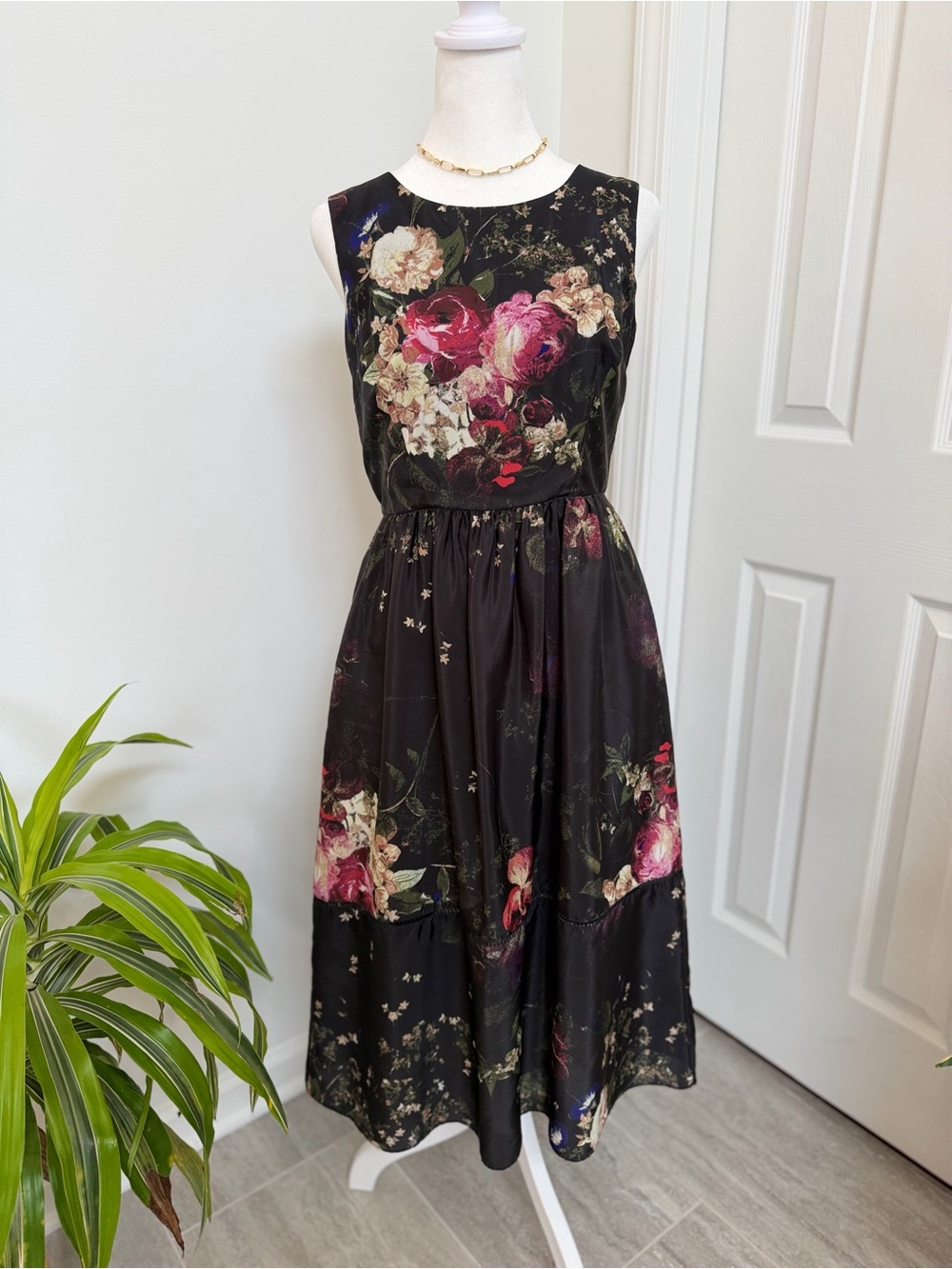 Whimsical Romantic Womens Dress 4 Black Floral Midi Fairy Wedding Guest MAIA - Picture 2 of 15